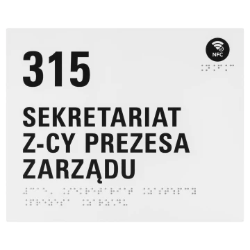 Sekretariat des stellvertretenden Vorstandsvorsitzenden - Tafel mit NFC, Braille und beliebiger Nummerierung - weißes Acryl - Maße 220x180mm - TAB660