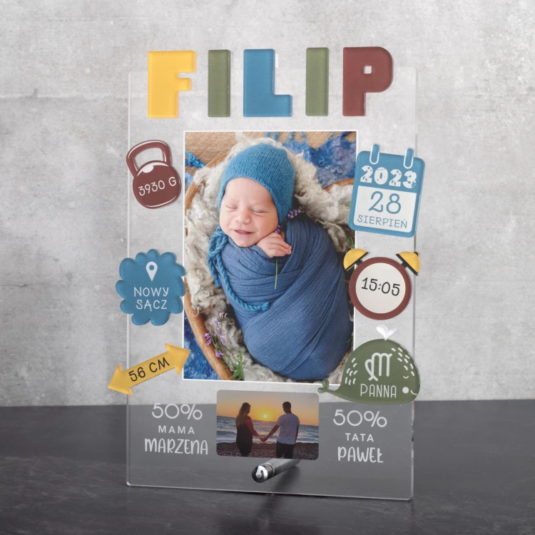 Akryl-Messlatte mit Foto - Taufgeschenk - MET010