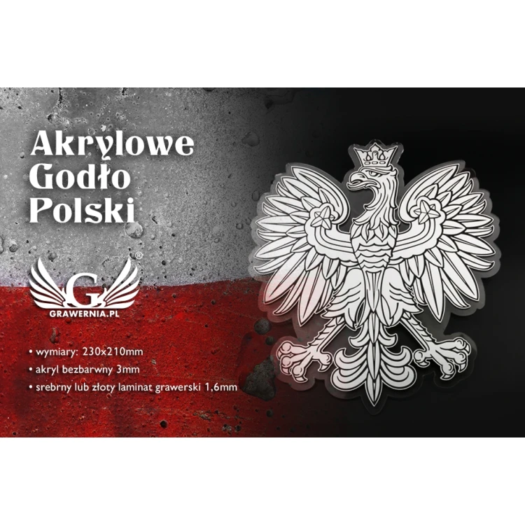 Graviertes Wappen von Polen - Plexiglas mit Gravierlaminat - Maße: 230x210mm - DEK015