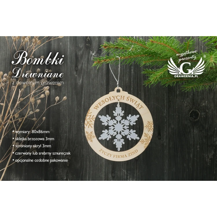 Weihnachtsbaumkugeln aus Holz und Plexiglas - Größe 80x86mm - beliebige Gravur - BDR021