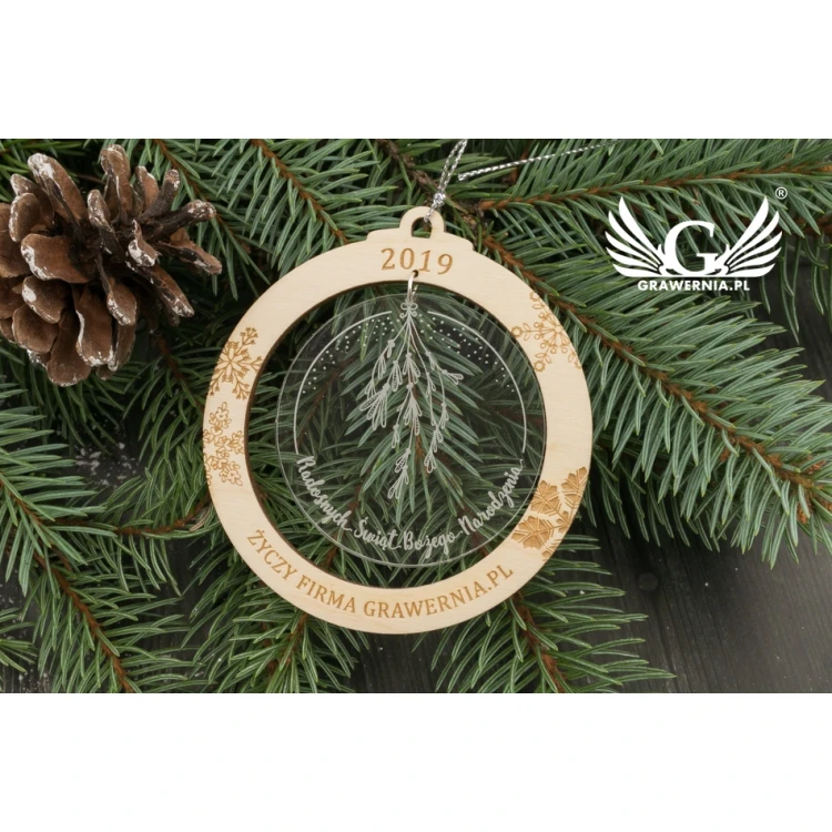 Weihnachtsbaumkugeln aus Holz und Plexiglas - Größe 80x86mm - beliebige Gravur - BDR022