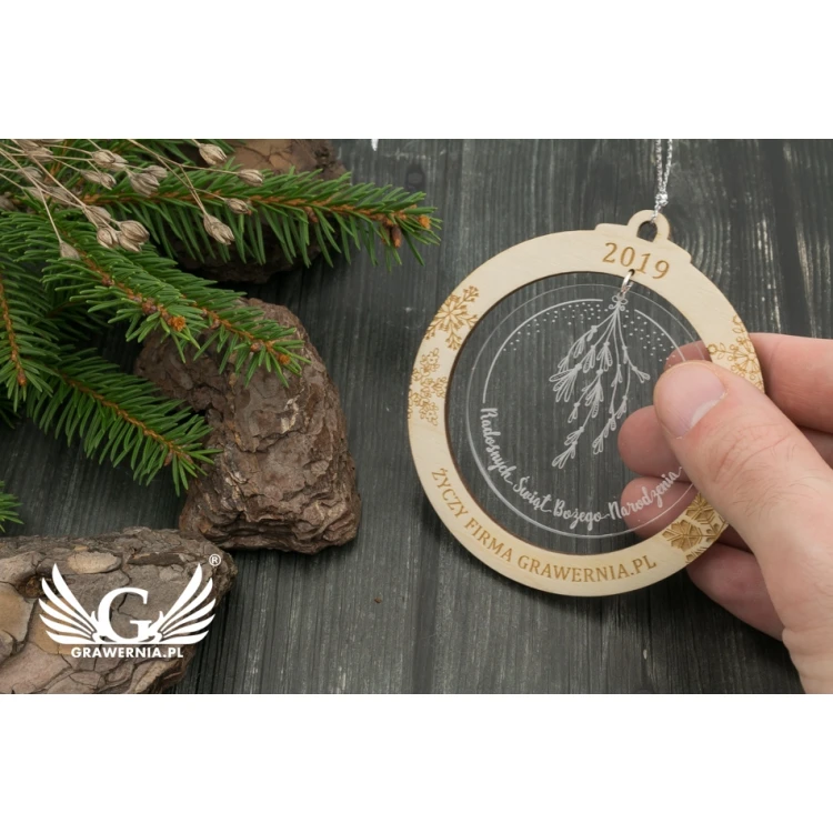 Weihnachtsbaumkugeln aus Holz und Plexiglas - Größe 80x86mm - beliebige Gravur - BDR022