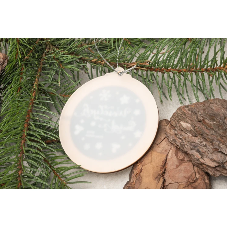 Weihnachtsbaumkugeln aus Holz und Plexiglas - Größe 80x86mm - beliebiger Druck - BDR030