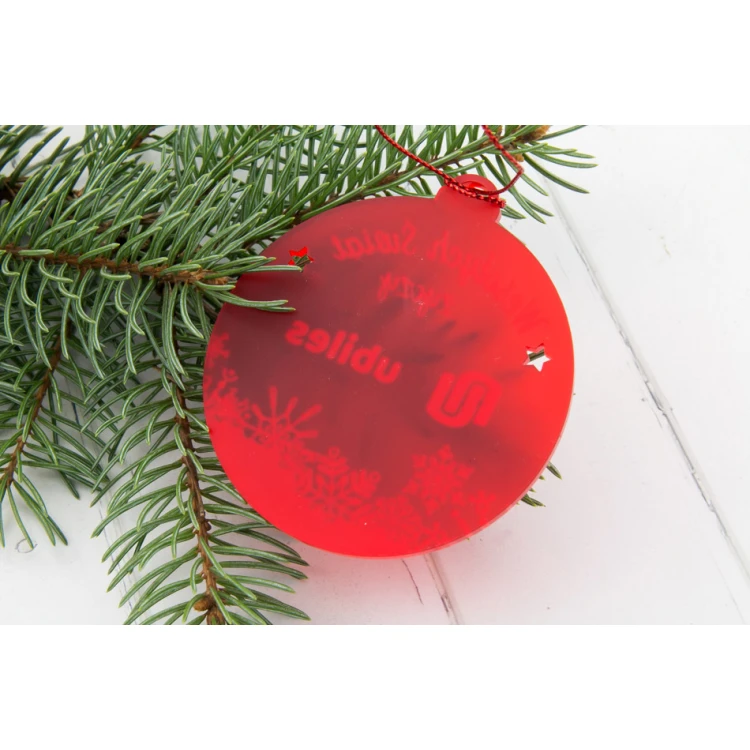 Weihnachtsbaumkugeln aus rotem transparentem Plexiglas - Größe 70x77mm - beliebiger UV-Druck - BDR026