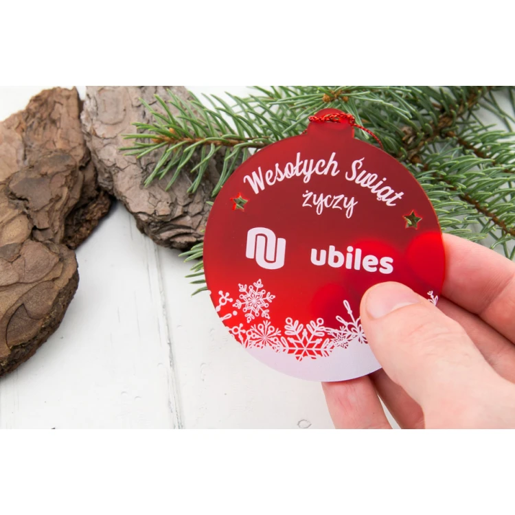 Weihnachtsbaumkugeln aus rotem transparentem Plexiglas - Größe 70x77mm - beliebiger UV-Druck - BDR026