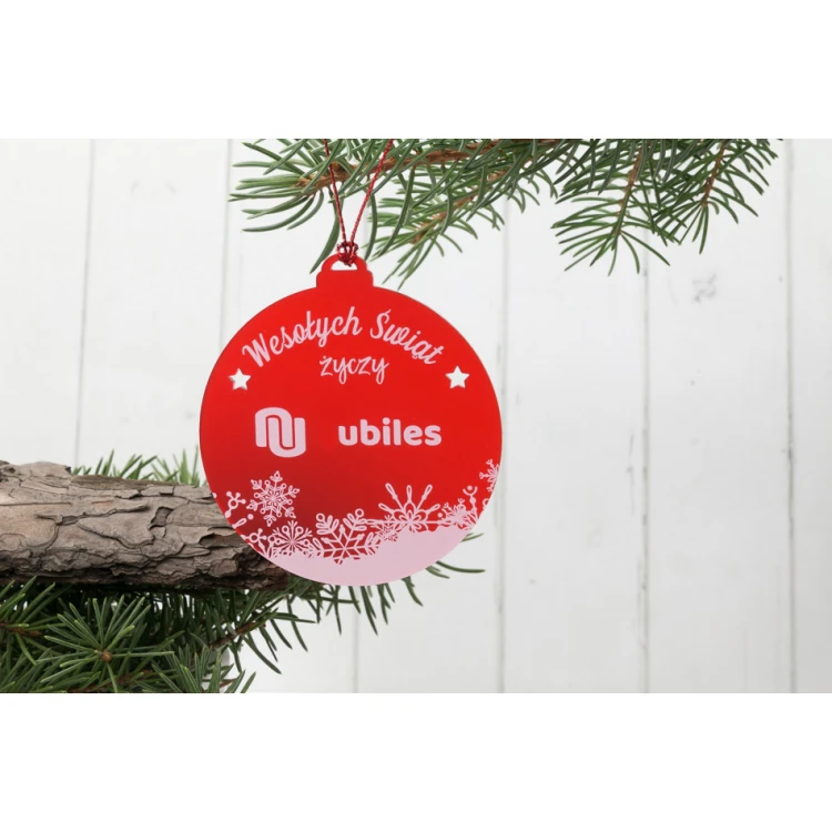 Weihnachtsbaumkugeln aus rotem transparentem Plexiglas - Größe 70x77mm - beliebiger UV-Druck - BDR026