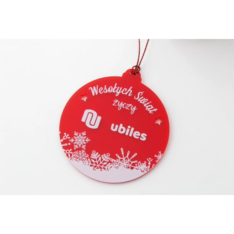 Weihnachtsbaumkugeln aus rotem transparentem Plexiglas - Größe 70x77mm - beliebiger UV-Druck - BDR026