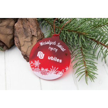 Weihnachtsbaumkugeln aus rotem transparentem Plexiglas - Größe 70x77mm - beliebiger UV-Druck - BDR026