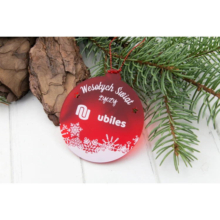 Weihnachtsbaumkugeln aus rotem transparentem Plexiglas - Größe 70x77mm - beliebiger UV-Druck - BDR026