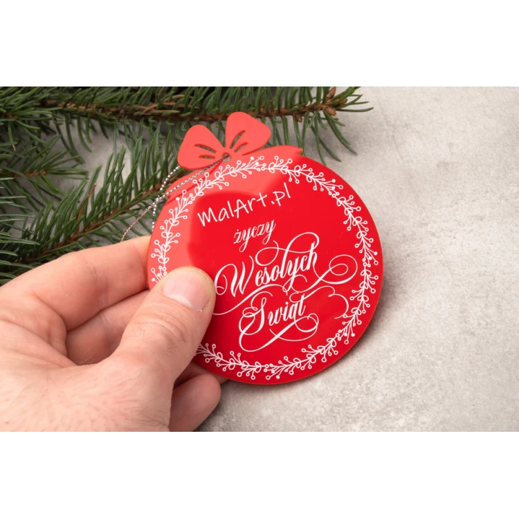 Weihnachtsbaumkugeln aus rotem Plexiglas - Größe 80x93mm - beliebiger Druck - BDR037