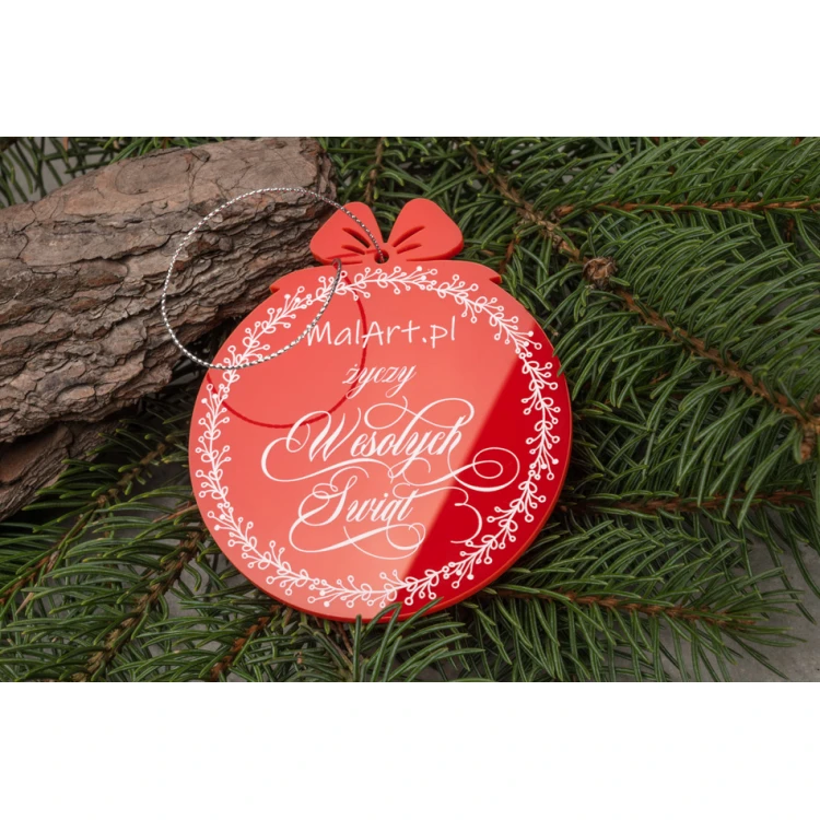 Weihnachtsbaumkugeln aus rotem Plexiglas - Größe 80x93mm - beliebiger Druck - BDR037