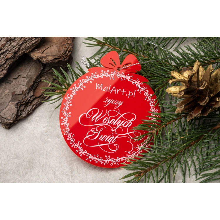 Weihnachtsbaumkugeln aus rotem Plexiglas - Größe 80x93mm - beliebiger Druck - BDR037