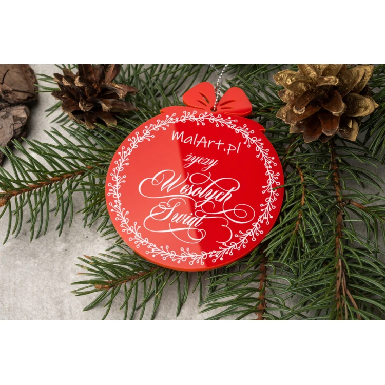Weihnachtsbaumkugeln aus rotem Plexiglas - Größe 80x93mm - beliebiger Druck - BDR037