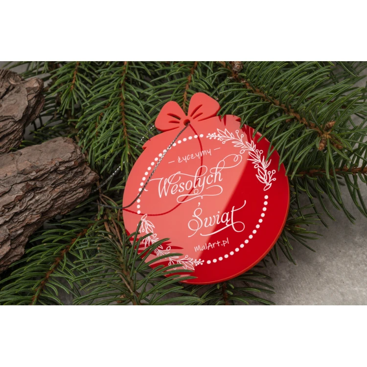 Weihnachtsbaumkugeln aus rotem Plexiglas - Größe 76x89mm - beliebiger Druck - BDR038
