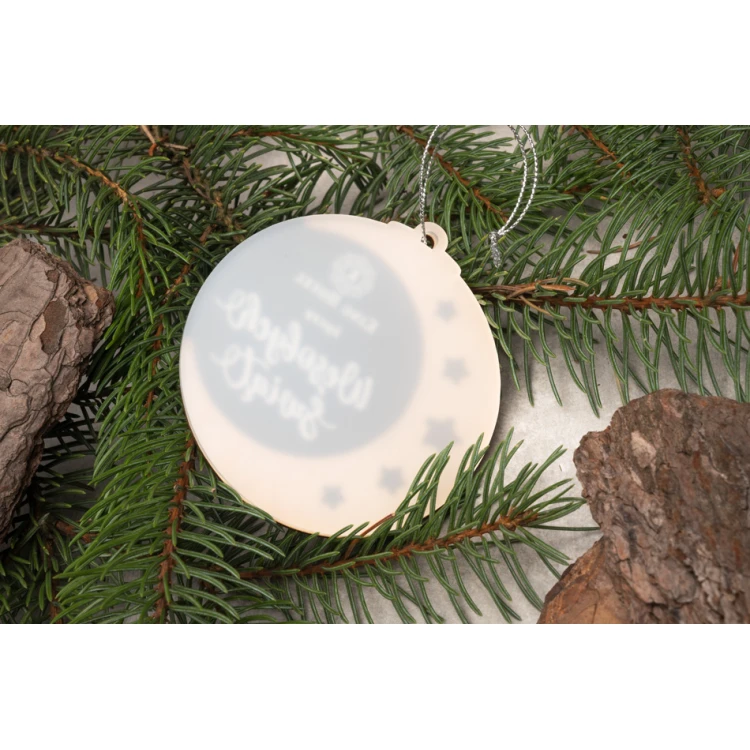 Weihnachtsbaumkugeln aus Holz und Plexiglas - Größe 80x86mm - beliebiger Druck - BDR031