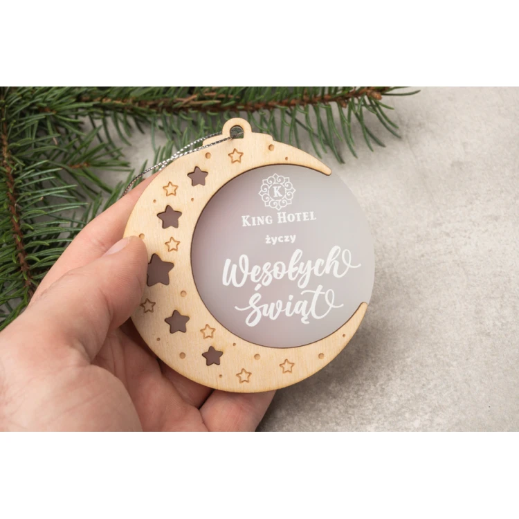 Weihnachtsbaumkugeln aus Holz und Plexiglas - Größe 80x86mm - beliebiger Druck - BDR031