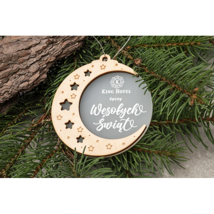 Weihnachtsbaumkugeln aus Holz und Plexiglas - Größe 80x86mm - beliebiger Druck - BDR031