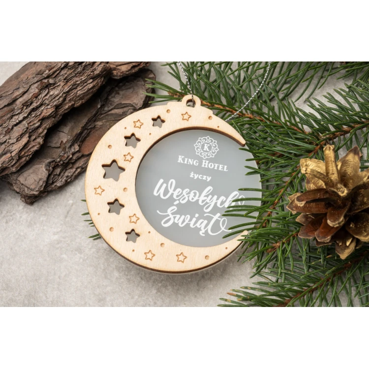 Weihnachtsbaumkugeln aus Holz und Plexiglas - Größe 80x86mm - beliebiger Druck - BDR031
