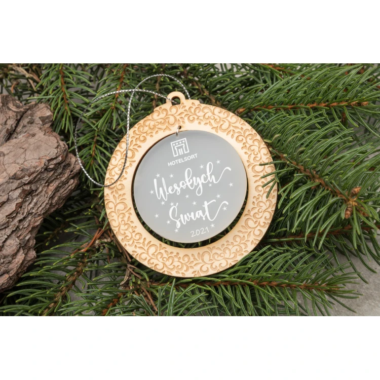 Weihnachtsbaumkugeln aus Holz und Plexiglas - Größe 80x86mm - beliebiger Druck - BDR032