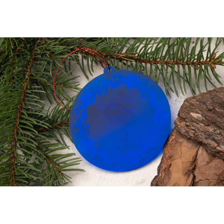 Weihnachtsbaumkugeln aus blauem Frost-Plexiglas - Größe 80x84mm - beliebiger Druck - BDR039