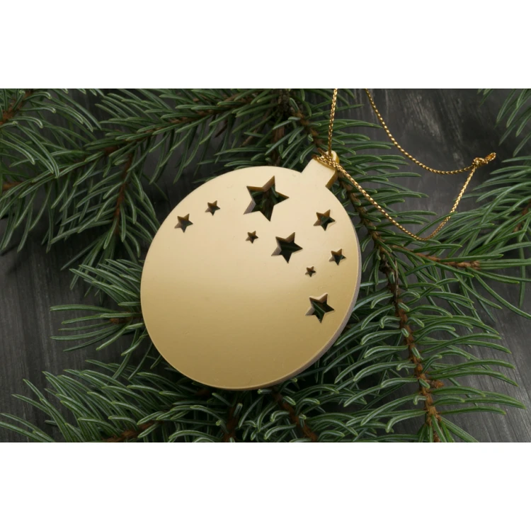 Weihnachtsbaumkugeln aus goldenem Plexiglas - Größe 60x69mm - beliebiger UV-Druck - BDR025