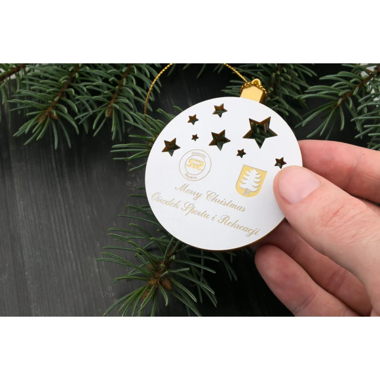 Weihnachtsbaumkugeln aus goldenem Plexiglas - Größe 60x69mm - beliebiger UV-Druck - BDR025