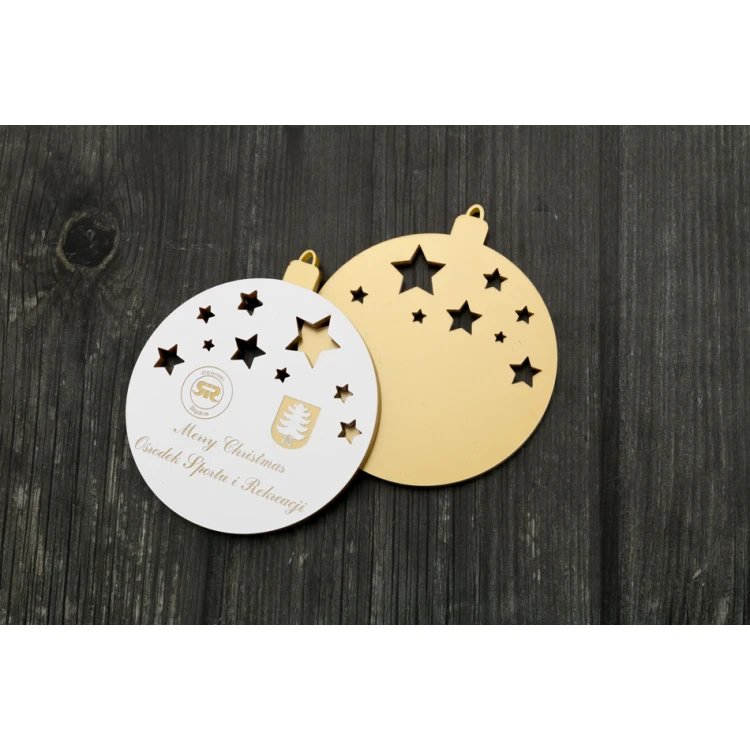 Weihnachtsbaumkugeln aus goldenem Plexiglas - Größe 60x69mm - beliebiger UV-Druck - BDR025