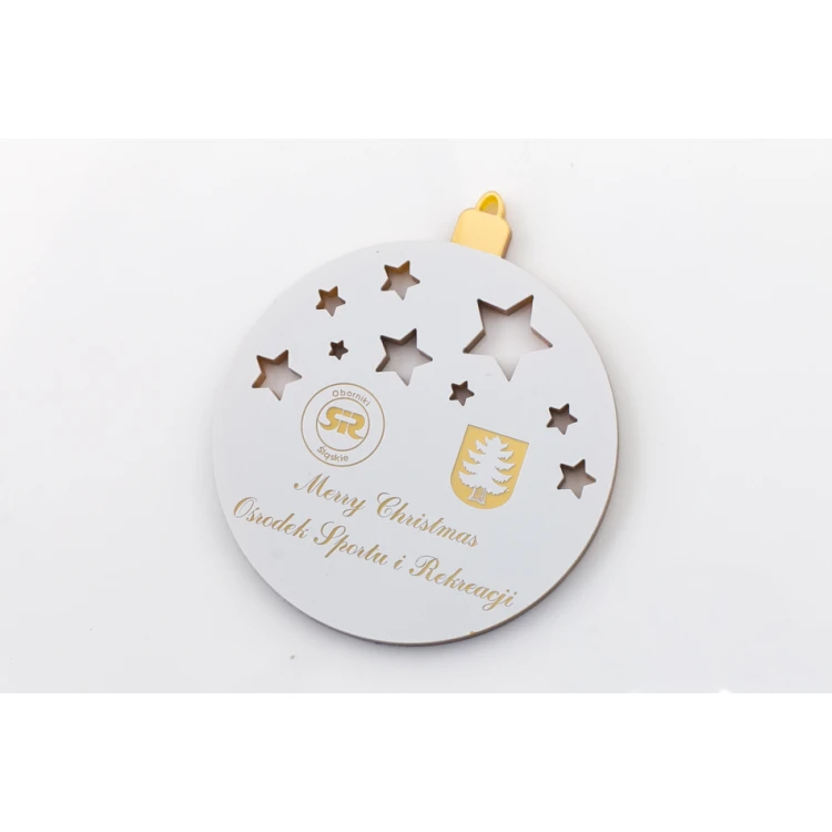 Weihnachtsbaumkugeln aus goldenem Plexiglas - Größe 60x69mm - beliebiger UV-Druck - BDR025