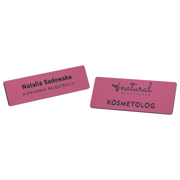 Mitarbeiterabzeichen - rosa mit schwarzer Gravur - 69x19mm - abgerundete Ecken - ID140