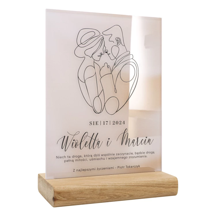 Acryl-Statuette auf Holzsockel - Hochzeitsgeschenk - Höhe 21 cm - DTA142