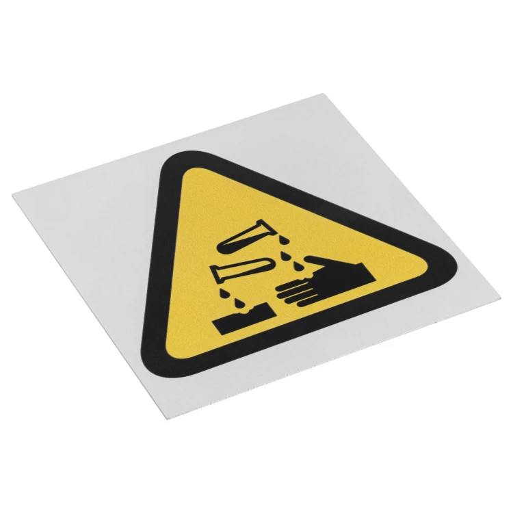 Hinweisschild für ätzende Stoffe - Aluminiumschild - 66x66mm - NANODRUK - TAN012