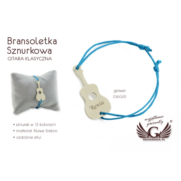 Armband aus Schnur KLASSISCHE GITARRE - Neues Silber - BNS007