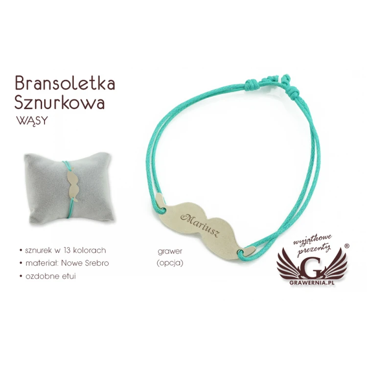 Schnurarmband SCHNURRBART - Neues Silber - BNS004