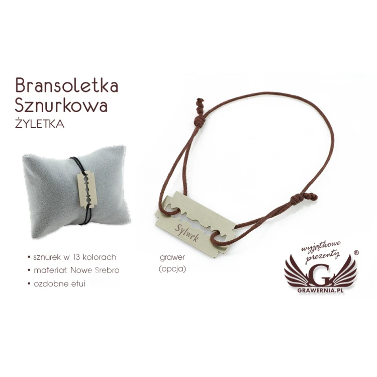 Schnurarmband RASIERKLINGE - Neues Silber - BNS001