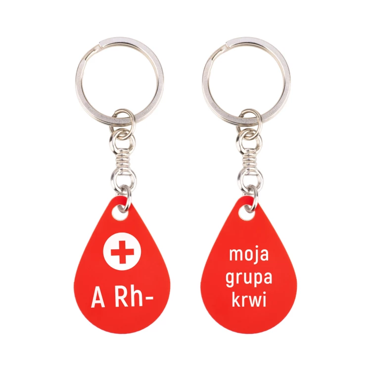 Schlüsselanhänger mit Ihrer Blutgruppe - rotes Gravierlaminat - Abmessungen 25x36mm - BRL031