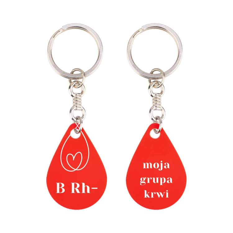 Schlüsselanhänger mit Ihrer Blutgruppe - rotes Gravierlaminat - Abmessungen 25x36mm - BRL032