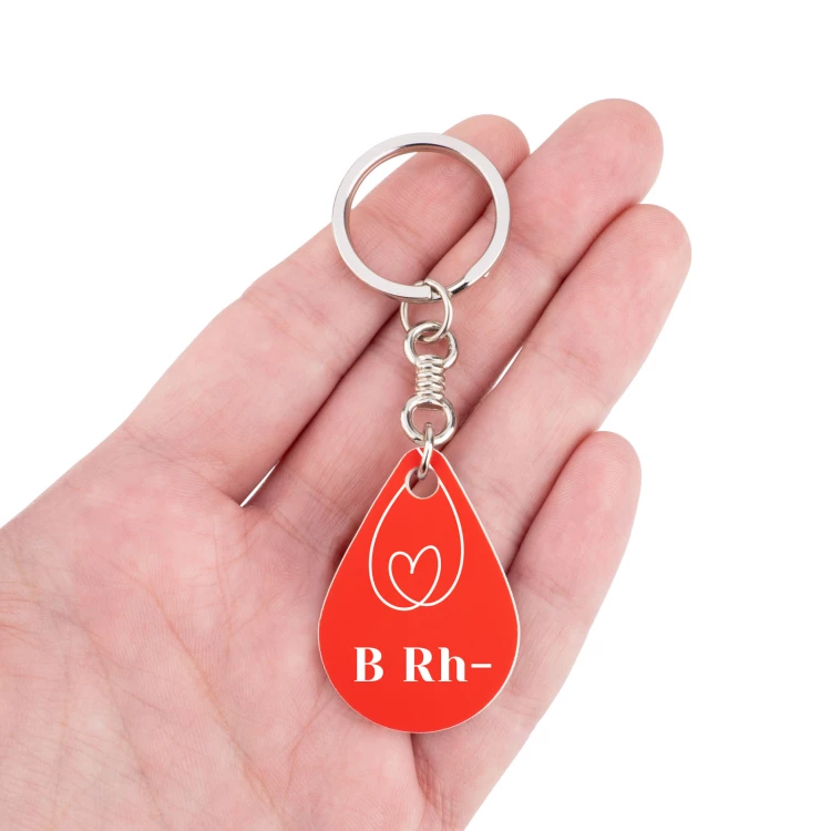 Schlüsselanhänger mit Ihrer Blutgruppe - rotes Gravierlaminat - Abmessungen 25x36mm - BRL032