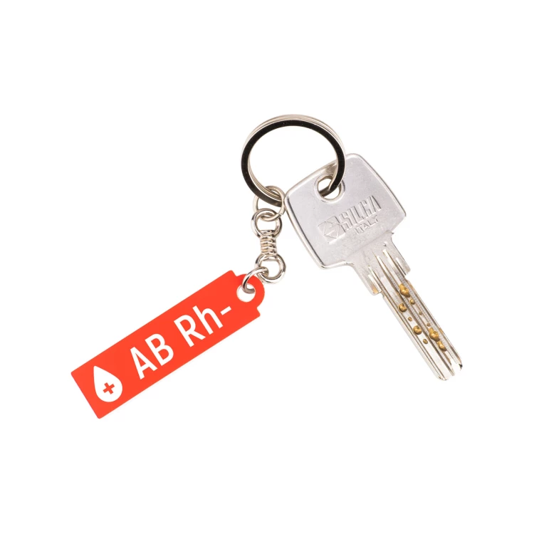 Schlüsselanhänger mit Ihrer Blutgruppe - rotes Gravierlaminat - Abm. 13x49mm - BRL034