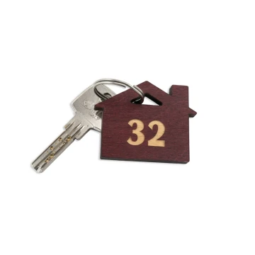Holzanhänger Haus mit Schornstein 3 Farbe dunkle Kirsche Abm. 55x43mm - BD047