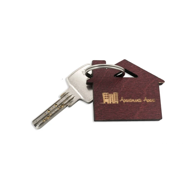 Holzanhänger Haus mit Schornstein 3 Farbe dunkle Kirsche Abm. 55x43mm - BD047