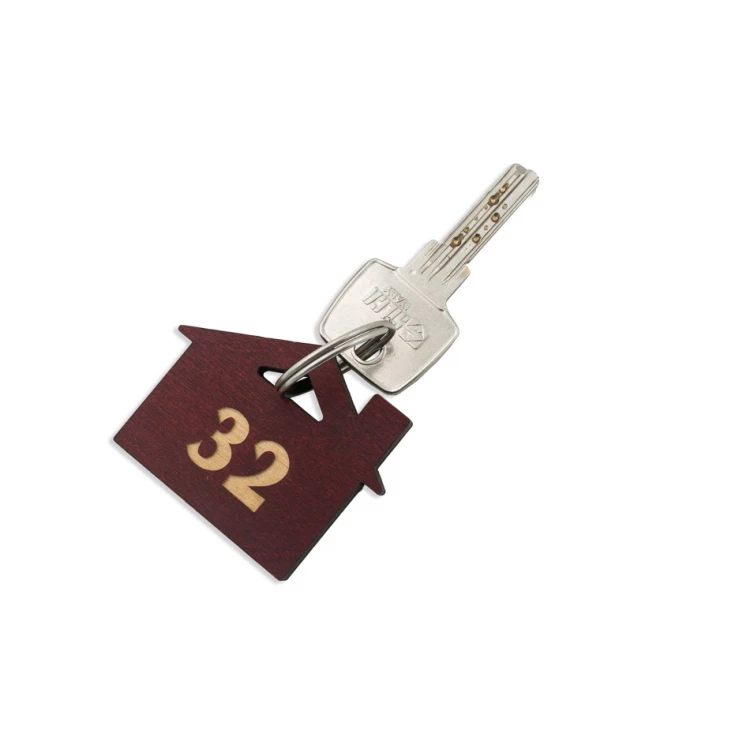 Holzanhänger Haus mit Schornstein 3 Farbe dunkle Kirsche Abm. 55x43mm - BD047