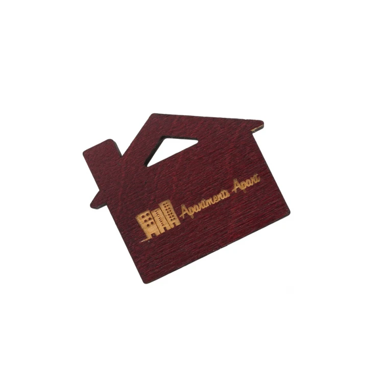 Holzanhänger Haus mit Schornstein 3 Farbe dunkle Kirsche Abm. 55x43mm - BD047