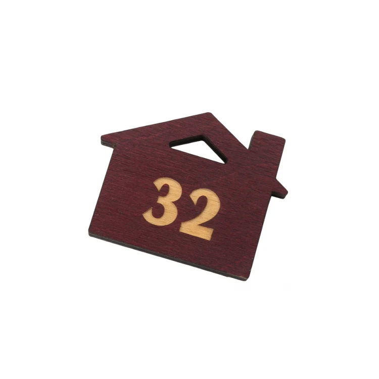 Holzanhänger Haus mit Schornstein 3 Farbe dunkle Kirsche Abm. 55x43mm - BD047