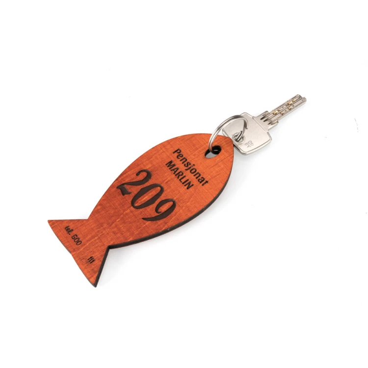 Holz Schlüsselanhänger Fish 1 - Farbe Orange Größe 110x48mm - BD043