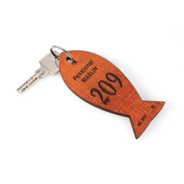 Holz Schlüsselanhänger Fish 1 - Farbe Orange Größe 110x48mm - BD043