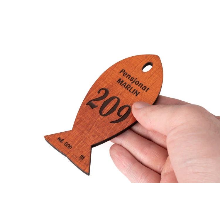 Holz Schlüsselanhänger Fish 1 - Farbe Orange Größe 110x48mm - BD043
