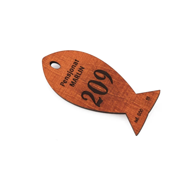 Holz Schlüsselanhänger Fish 1 - Farbe Orange Größe 110x48mm - BD043