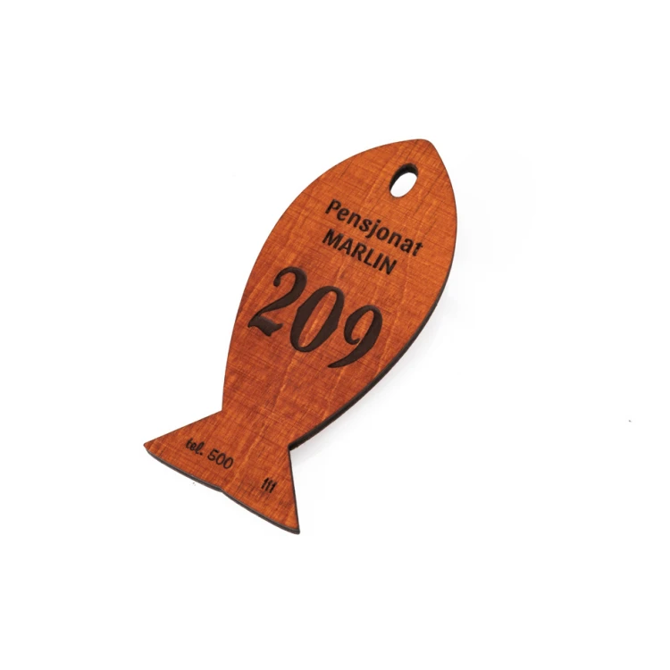 Holz Schlüsselanhänger Fish 1 - Farbe Orange Größe 110x48mm - BD043