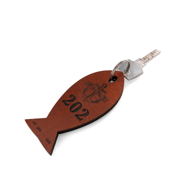 Holz Schlüsselanhänger Fish 4 - Farbe helle Walnuss - Größe 110x48mm - BD067