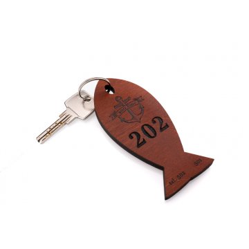 Holz Schlüsselanhänger Fish 4 - Farbe helle Walnuss - Größe 110x48mm - BD067